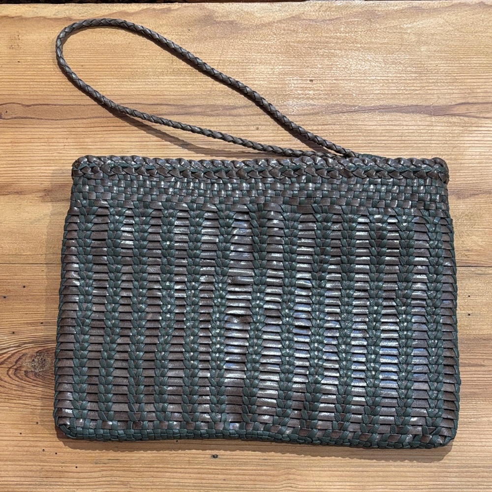 ALAN BILZERIAN Designer Leather Weave Braided Wristlet Purse Wallet 10”x7.75”